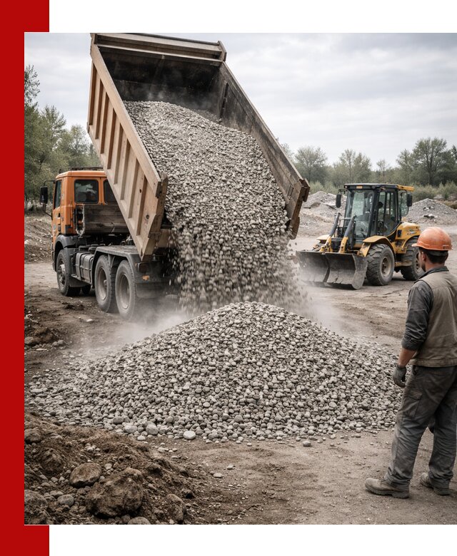 Доставка щебня в ельце крупными и мелкими фракциями