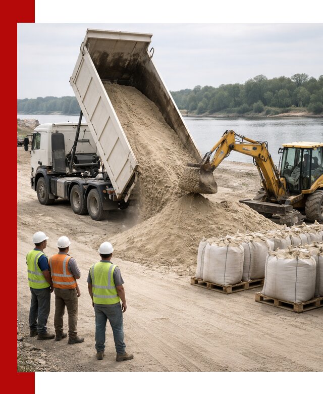 Доставка речного песка в ельце самосвалами и погрузкой
