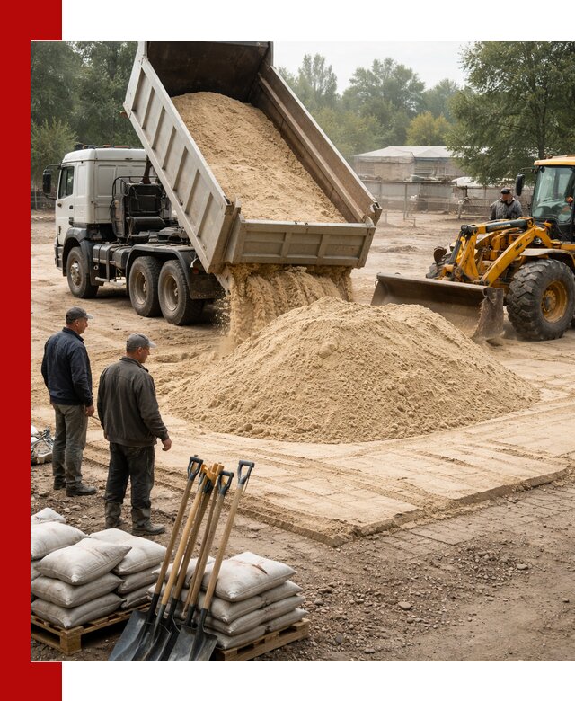 Доставка мытого песка в ельце с самосвалами по выгодной цене