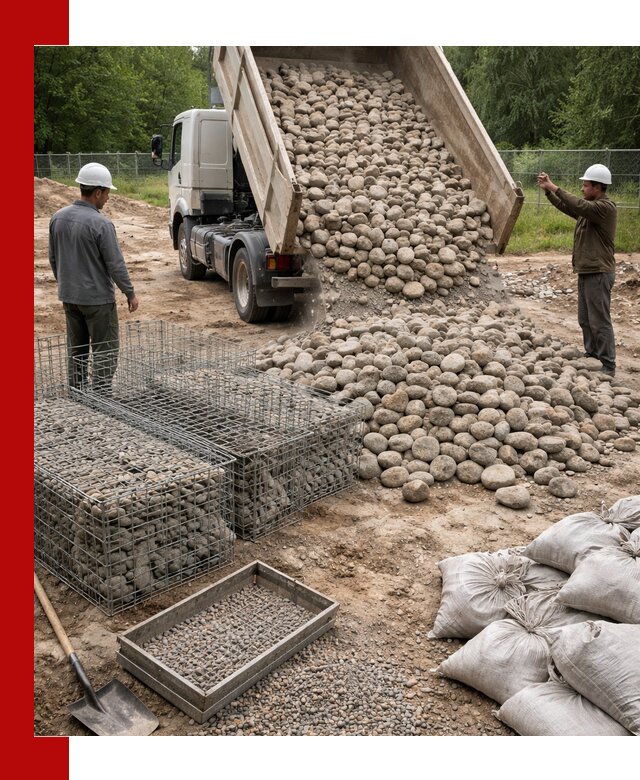 Камень для габионов фракция 70–151 в ельце