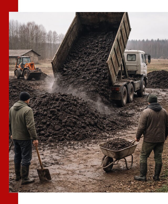 Доставка низинного торфа с разгрузкой и доставкой в ельце