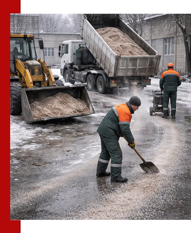 Реагент против гололеда с доставкой и нанесением в ельце