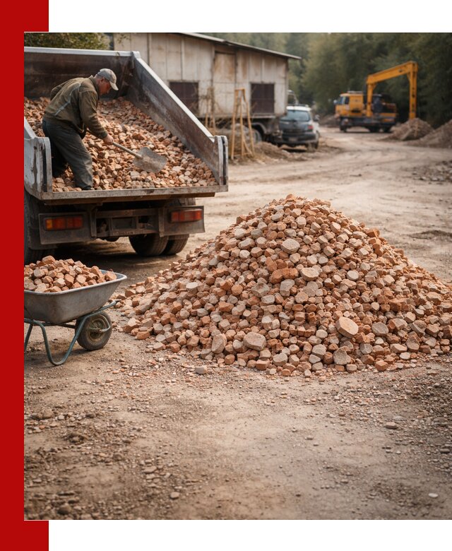 Доставка и подушка из боя кирпича с разгрузкой в ельце