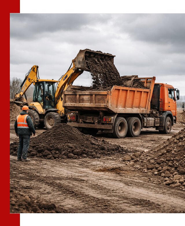 Вывоз грунта и строительного мусора в ельце грузовыми самосвалами