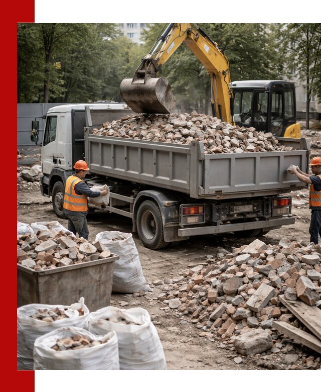 Вывоз строительного мусора в ельце с самосвалами и контейнерами