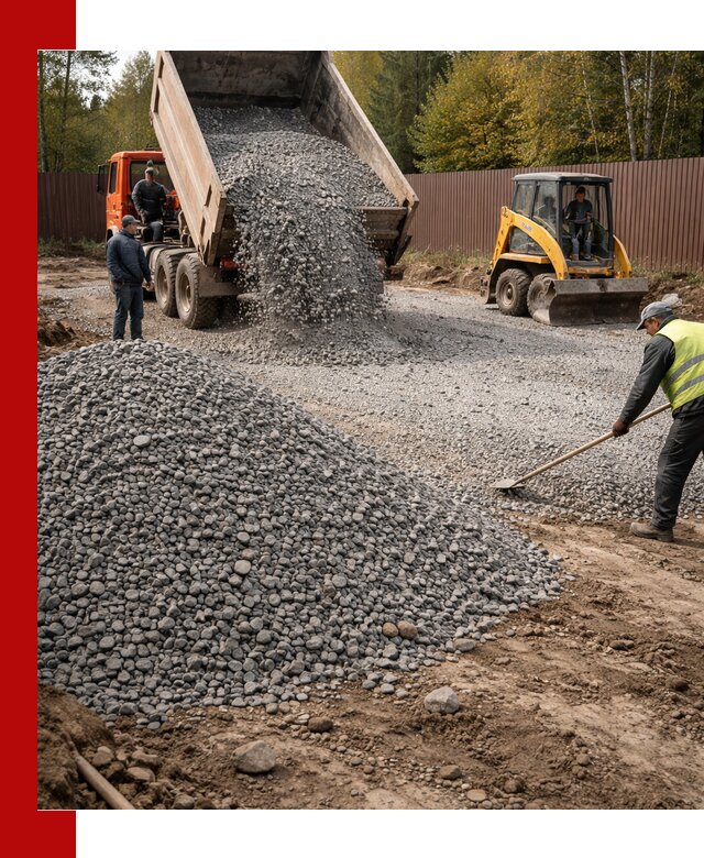 Отсыпка участка щебнем с доставкой и уплотнением в ельце