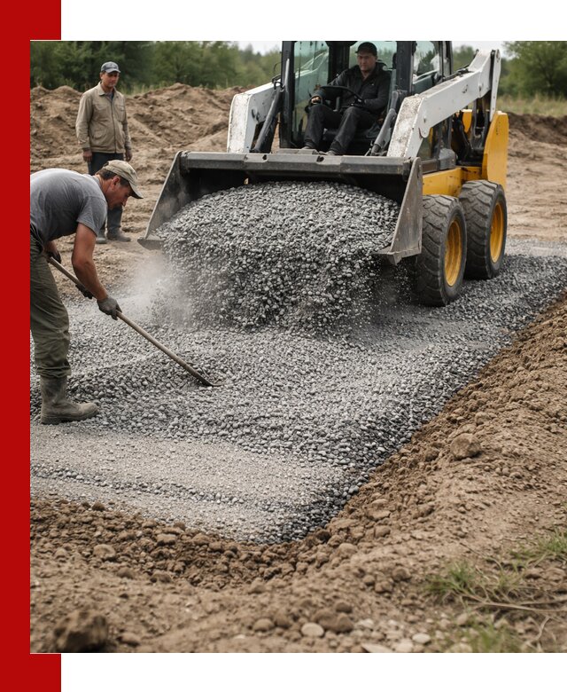 Устройство щебеночной подушки в ельце для дорог и фундаментов